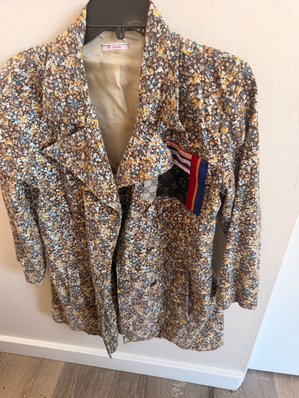 Custom Quilted Jacket in Brown, Blue, Yellow with Gucci LV and Madonna 0092 - Picture 3 of 7